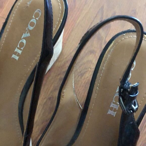 Coach patent leather and cork wedges size 9.5 black - Picture 3 of 15